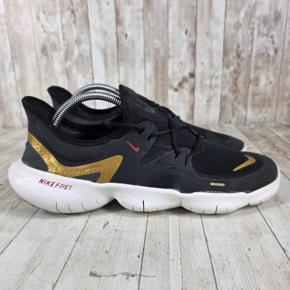 Nike Free RN 50 Women Black Gold Running Shoes AQ1316 008‎ Size 8.5